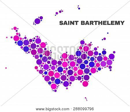 Mosaic Saint Barthelemy Map Isolated On A White Background. Vector Geographic Abstraction In Pink An