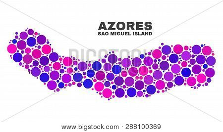 Mosaic Sao Miguel Island Map Isolated On A White Background. Vector Geographic Abstraction In Pink A