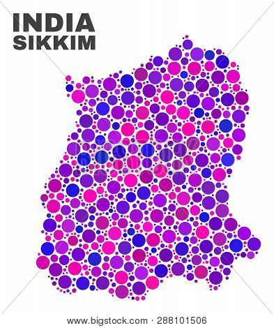 Mosaic Sikkim State Map Isolated On A White Background. Vector Geographic Abstraction In Pink And Vi