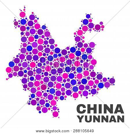 Mosaic Yunnan Province Map Isolated On A White Background. Vector Geographic Abstraction In Pink And