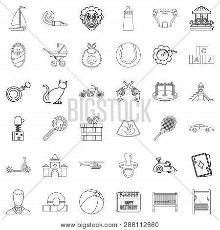 Little Child Icons Set. Outline Style Of 36 Little Child Icons For Web Isolated On White Background