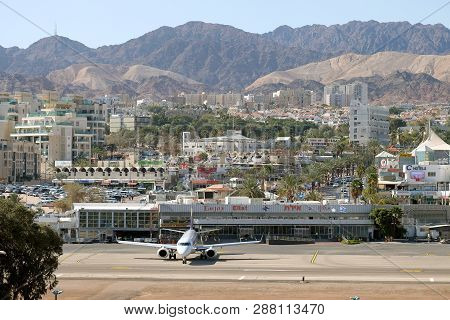 Eilat, Israel - March 03, 2019: Aircraft Company Arkia At The Airport Of Eilat In The City Center