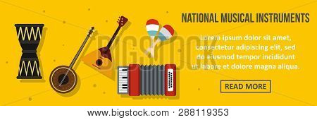 National Musical Instruments Banner Horizontal Concept. Flat Illustration Of National Musical Instru