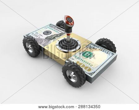 3d Illustration Of Money Car And Gearshift On Stack Of Money Isolated On Gray Background