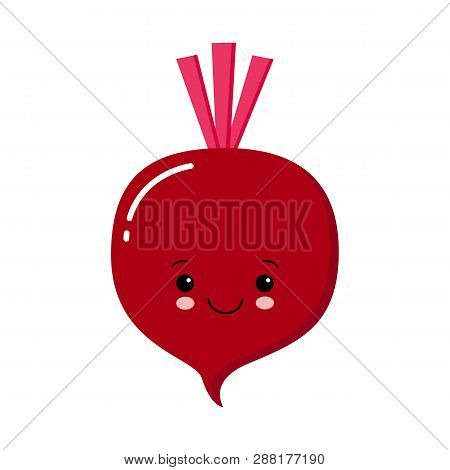 Cute Beet Icon. Red Beetroot. Vegetable Collection. Fresh Farm Healthy Food. Smiling Face. Kawaii Ve