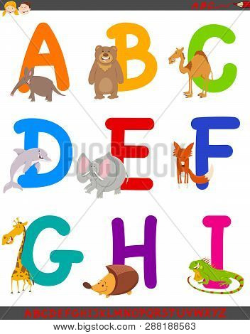 Cartoon Illustration Of Colorful Alphabet Set From Letter A To I With Cute Animal Characters