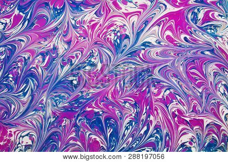 Abstract Beautiful Drawing Of Ebru .turkish Style Of Painting Ebru On Water With Acrylic Paints Swir
