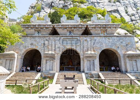 July 2017 - Denfeng, Henan, China - Sanhuang Basilica On The Top Of Songshan Mountain. Songshan Is T