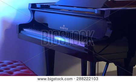 Riga, Latvia, July 14, 2018 -piano Bechstein,  Musical Shop,