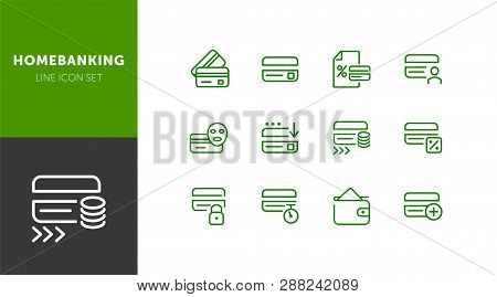 Homebanking Line Icon Set. Set Of Line Icons On White Background. Accountancy Concept. Purse, Percen