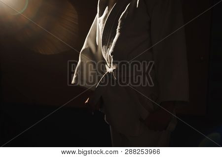 Young Girl Dressed In Hakama Practicing Aikido