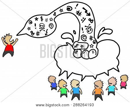 Conversation Swearing People, Intruding Impolite, Cartoon Color Drawing, Vector Illustration, Horizo
