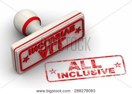 All Inclusive. Seal And Imprint. Red Seal And Imprint All Inclusive On White Surface. Isolated. 3d I