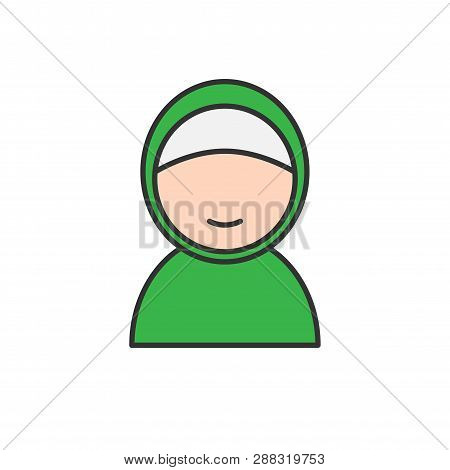Moslem Women With Hijab. Simple Monoline Icon Style For Muslim Ramadan And Eid Al Fitr Celebration.