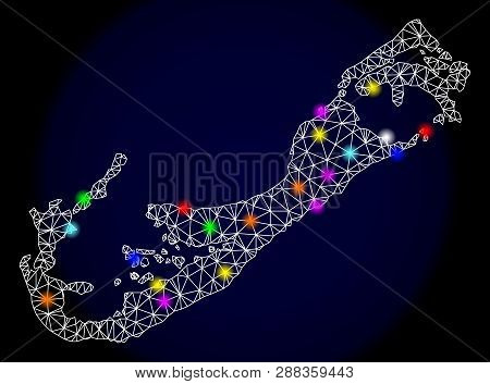 Mesh Vector Map Of Bermuda Islands With Glare Effect On A Dark Background. Abstract Lines, Triangles