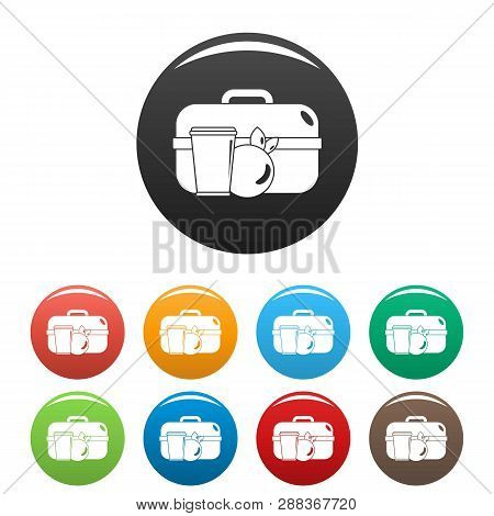 Apple Lunch Box Icons Set 9 Color Isolated On White For Any Design