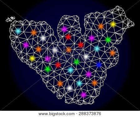 Mesh Vector Map Of Moorea Island With Glare Effect On A Dark Background. Abstract Lines, Triangles, 