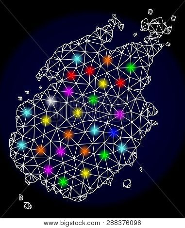 Mesh Vector Map Of Paros Island With Glare Effect On A Dark Background. Abstract Lines, Triangles, L