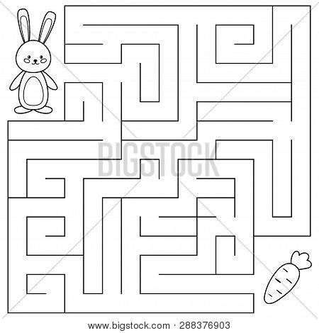 Maze Game For Preschool Kids. Coloring Page. Help The Rabbit Find Right Way To The Carrot. Vector Il