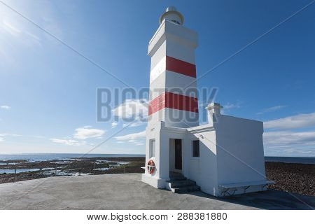 The Old Lighthouse In Gardur At Reykjanes Peninsula Iceland. Iceland Landmark