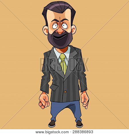 Cartoon Funny Solid Man In Suit With Tie