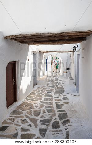 Sifnos, Greece - September 11, 2018: The Picturesque Street Of Kastro, The Ancient Capital Of Sifnos