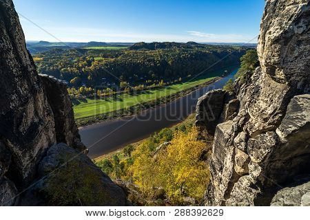 The Elbe Valley In Saxon Switzerland (saechsische Schweiz). Germany.