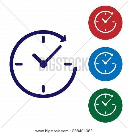 Blue Clock With Arrow Icon Isolated On White Background. Time Symbol. Clockwise Rotation Icon Arrow 