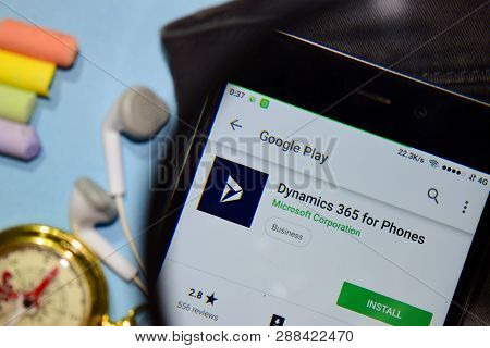 Bekasi, West Java, Indonesia. March 12, 2019 : Dynamics 365 For Phones Dev App With Magnifying On Sm