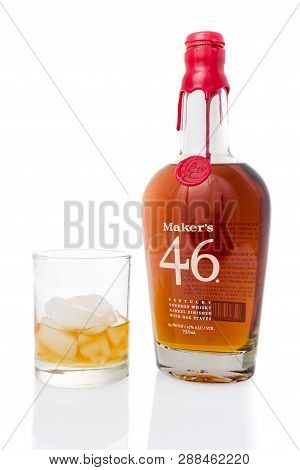 Winneconne, Wi - 3 March 2019: A Bottle Of Makers Mark 46 Kentucky Bourbon Whisky Barrel Finished Wi