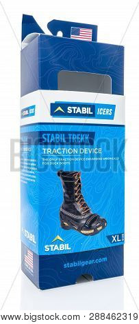 Winneconne, Wi - 3 March 2019: A Package Of Stabil Icers Stabil Trekk Traction Device On An Isolated
