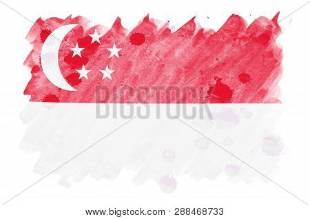 Singapore Flag  Is Depicted In Liquid Watercolor Style Isolated On White Background