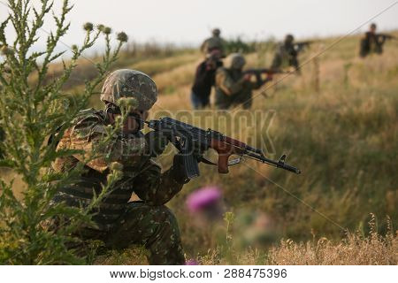 Babadag, Romania - June 24, 2018: Romanian Special Forces Military Take Part At A Drill, Near The Ra
