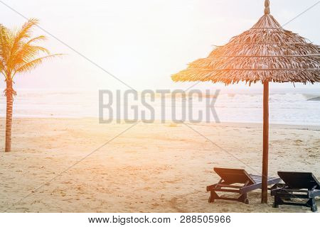 Sun Umbrella And Beautiful Sand Beach, Bac My An Beach Ngu Hanh Son (marble Mountains) - Da Nang.