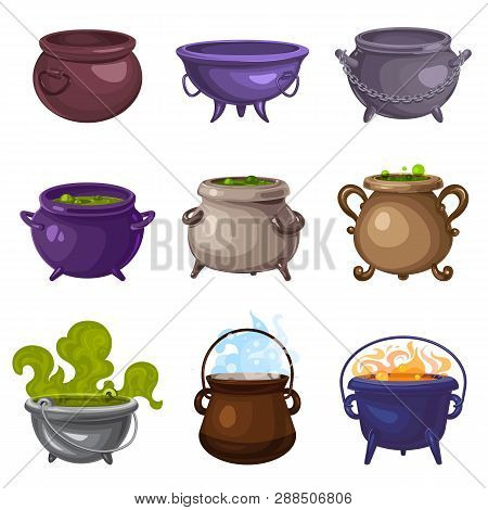 Cauldron Icons Set. Cartoon Set Of Cauldron Icons For Web Design