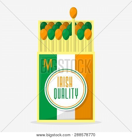 Collection Of Matches.irish Matches Quality, Opened Matchbox. Flat Design Style For St.patricks Day