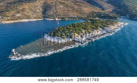 Aegean Seashore And Marble Rocks In Aliki, Thassos Island, Greece