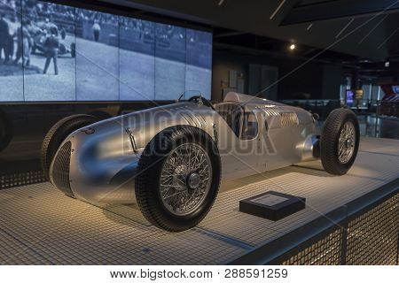 Riga, Latvia-february 18, 2019: 1936 Auto Union V16 In The Riga Motor Museum