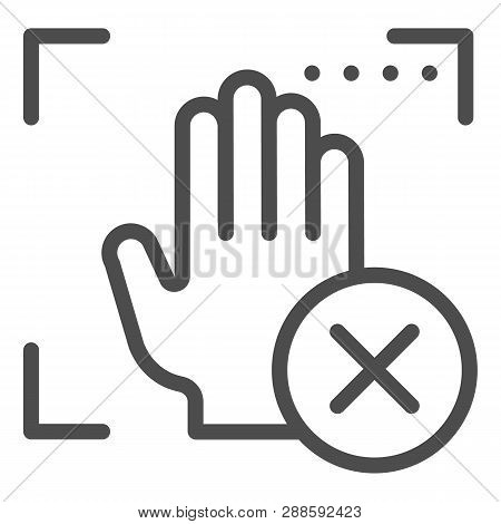 Palm Recognition Error Line Icon. Palmprint Access Fail Vector Illustration Isolated On White. Hand 