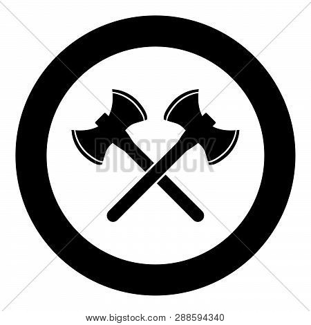 Two Double-faced Viking Axes Icon Black Color Vector In Circle Round Illustration Flat Style Simple 