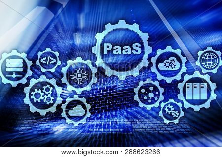 Platform As A Service Paas - Cloud Computing Services Concept. Server Room Background.