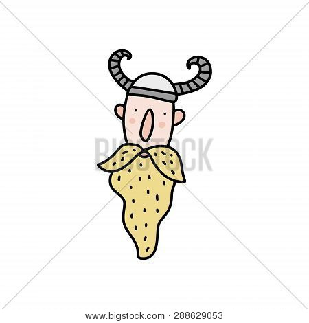 Cute Viking Cartoon Character, Scandinavian Style. Vector Illustration.