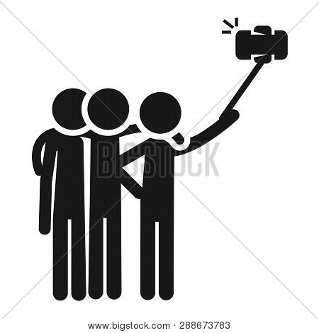 Three Friends Making Selfie Icon. Simple Illustration Of Three Friends Making Selfie Vector Icon For