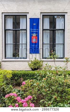 Doesburg, Netherlands - June 28, 2018: Banner On A Historic House In Doesburg, Netherlands