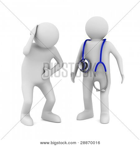 medico e paziente su sfondo bianco. Immagine 3D isolato