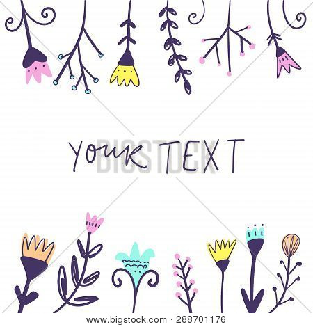 Postcard Template With Hand Drawn Flowers. Vector Illustration.