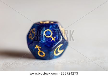 Astrology Dice With Symbol Of The Planet Venus On Grey Background