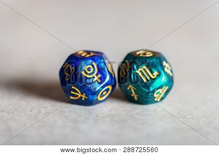 Astrology Dice With Zodiac Symbol Of Scorpio Oct 23 - Nov 21 And Its Ruling Planet Pluto