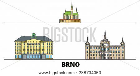 Czech Republic, Brno Flat Landmarks Vector Illustration. Czech Republic, Brno Line City With Famous 