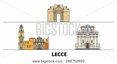 Italy, Lecce Flat Landmarks Vector Illustration. Italy, Lecce Line City With Famous Travel Sights, S